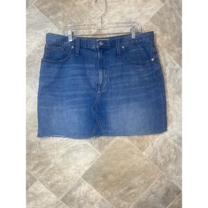 Madewell Skirt Women's 33 Blue Rigid Denim A-Line Short Raw Frayed Hem